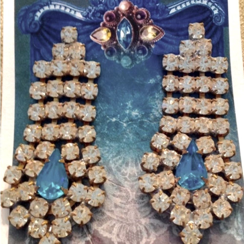 Vintage Aquamarine Czech Swarovski Rhinestone Earrings